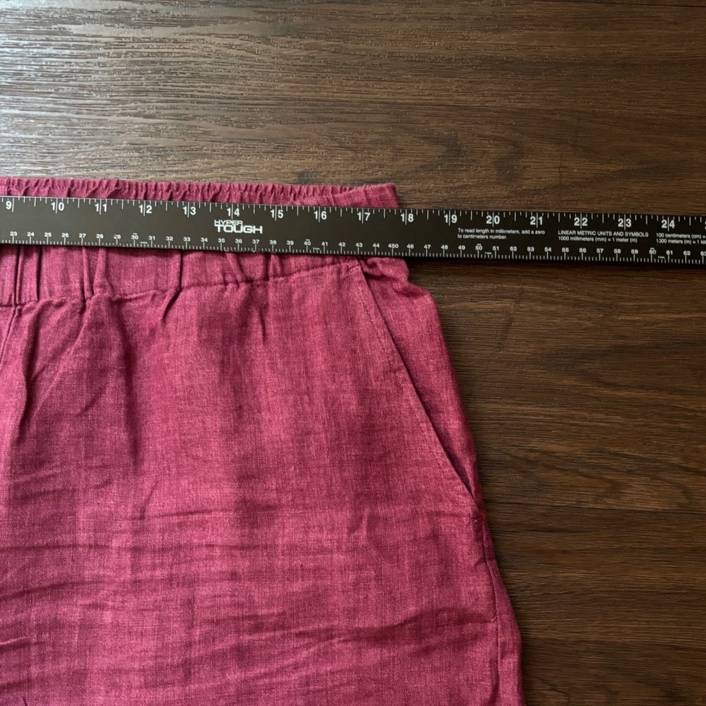 Eileen Fisher Pants Womens Large Pink 100% Organic Linen Wide Leg Crop Elastic L - Picture 7 of 10